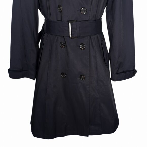 Ralph Lauren Women’s Trench Coat L Navy Blue Double Breasted Belted Cotton Blend - Picture 7 of 12